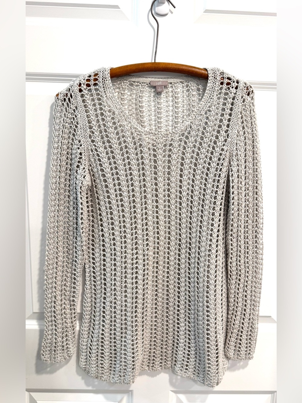 J.Jill Open Knit Crochet Sweater 100% Linen